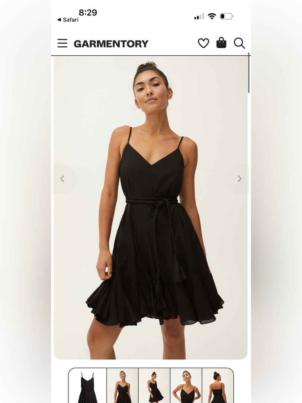 RHODE Black Spaghetti-Strap V-Neck Mini Dress with Braided Waist
